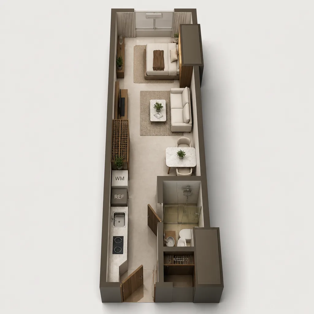 Studio unit floor plan — 32 sqm